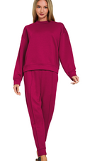 Cabernet Scuba mock neck pullover & joggers set