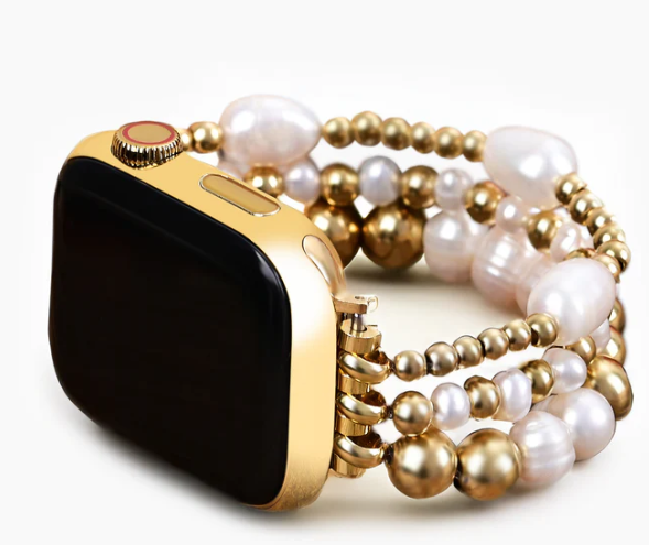 Golden Freshwater Pearl Stretch Apple Watch Strap