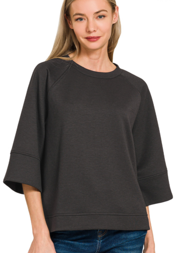 Black Suba 3/4 Sleeve Pullover
