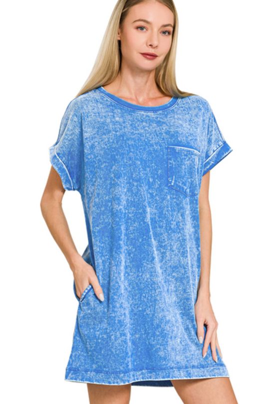 Ocean Blue Premium cotton washed t-shirts dress