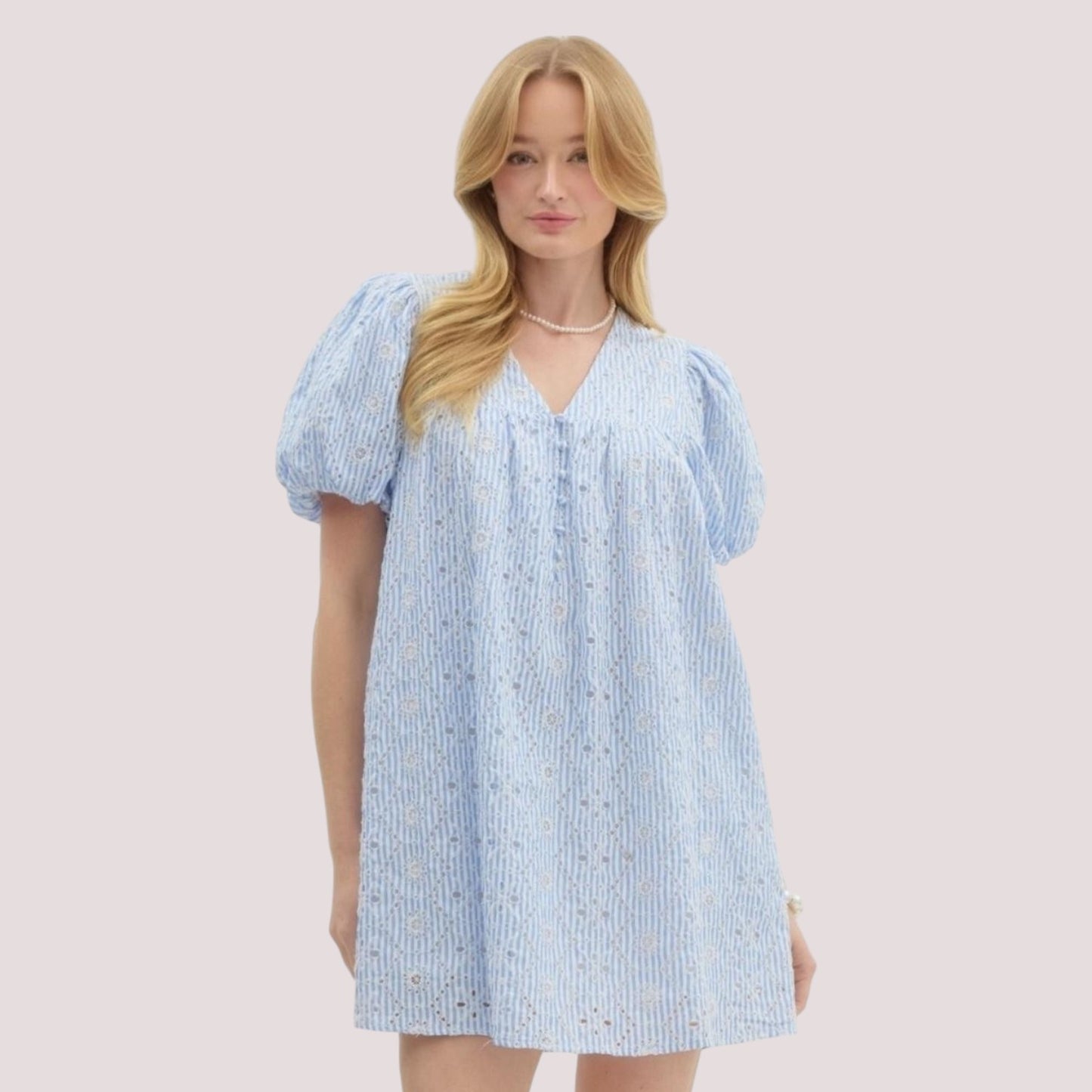 Blue Floral Embroidered Dress