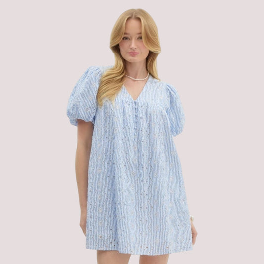 Blue Floral Embroidered Dress