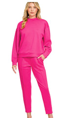 Hot Pink Scuba mock neck pullover & joggers set