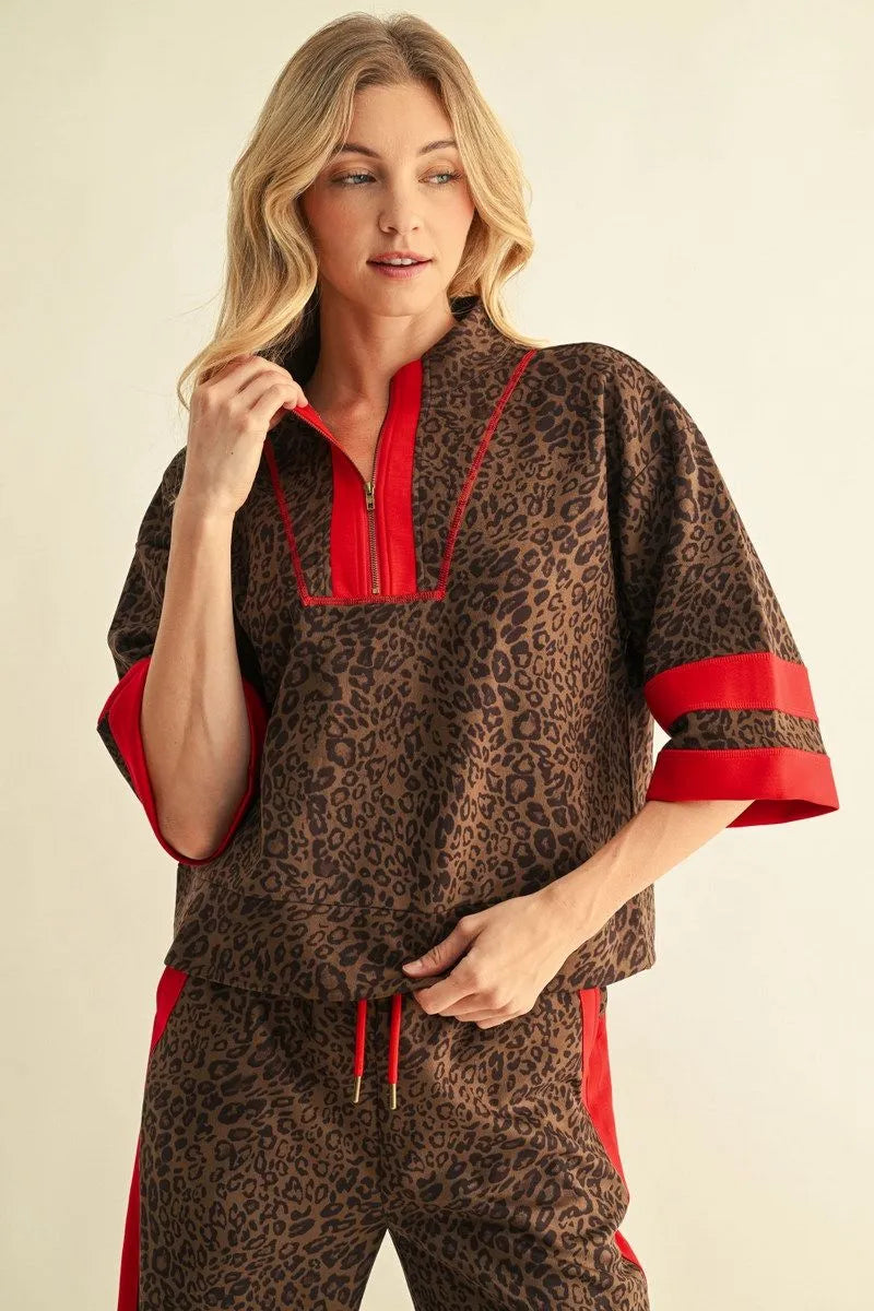 Faux Suede Leopard Top