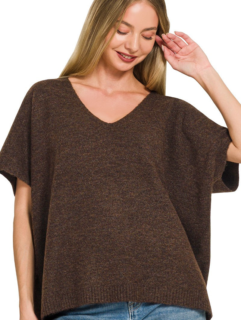 V-Neck Short Sleeve Sweater