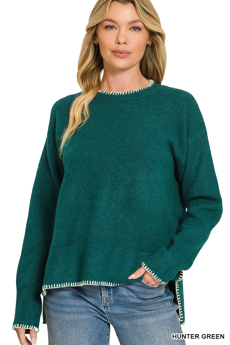 Hunter Green Stich Detail Sweater