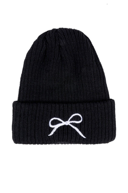 Black Coquette Bow Beanie