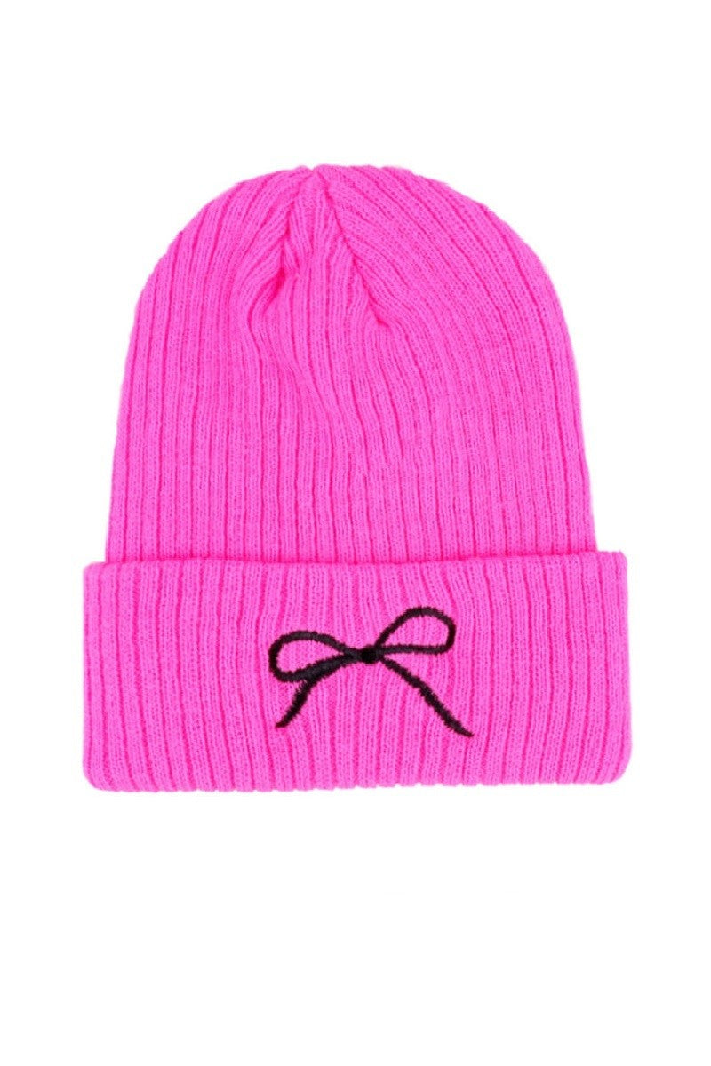 Hot Pink Coquette Bow Beanie
