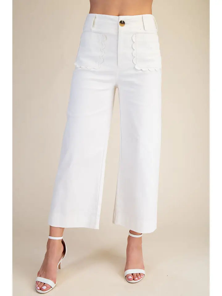 White Colette Cropped Wide Leg Pant