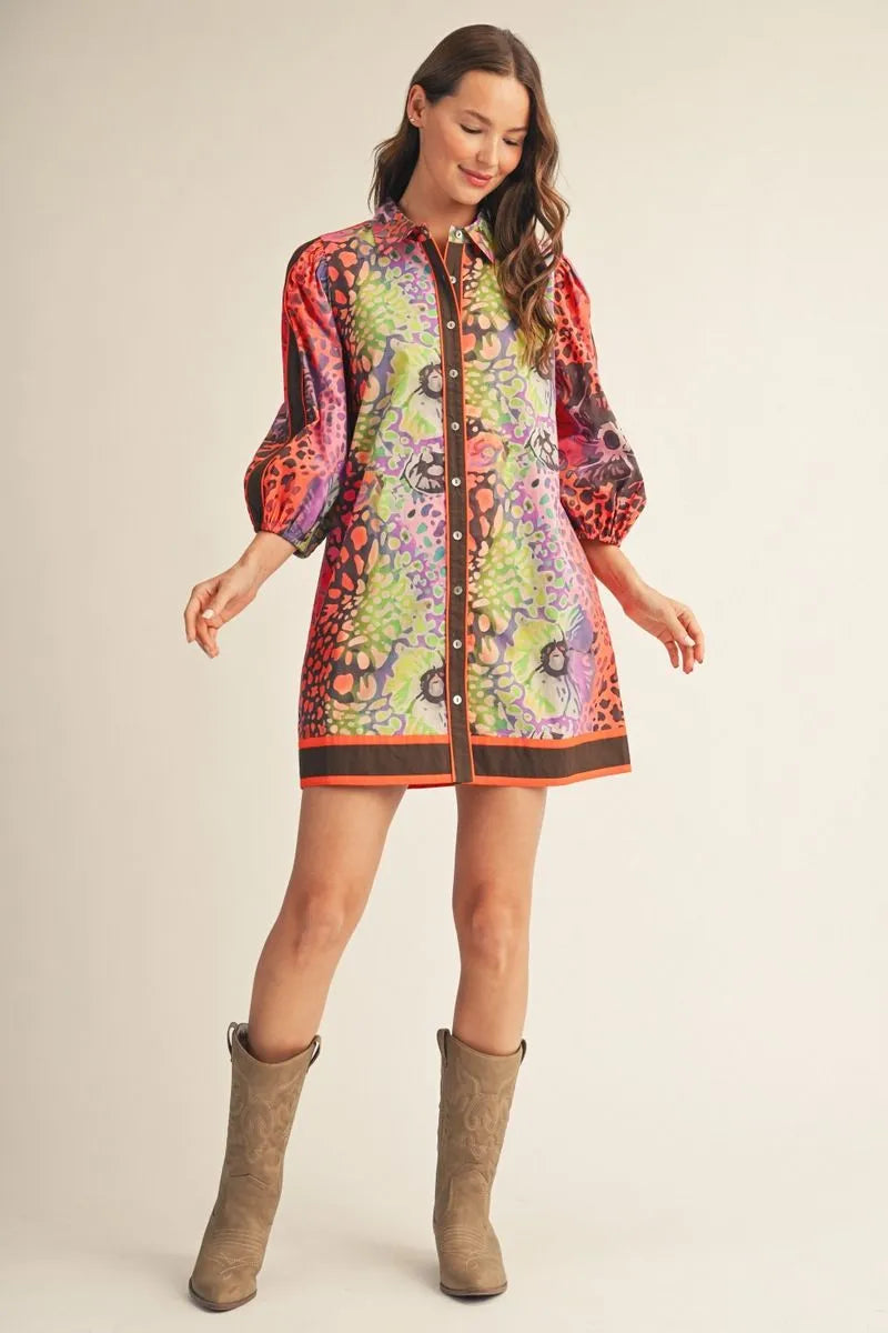 Leopard Floral Dress Multi Color