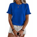 Ruffle Sleeve Round Neck Textured Top for Women
