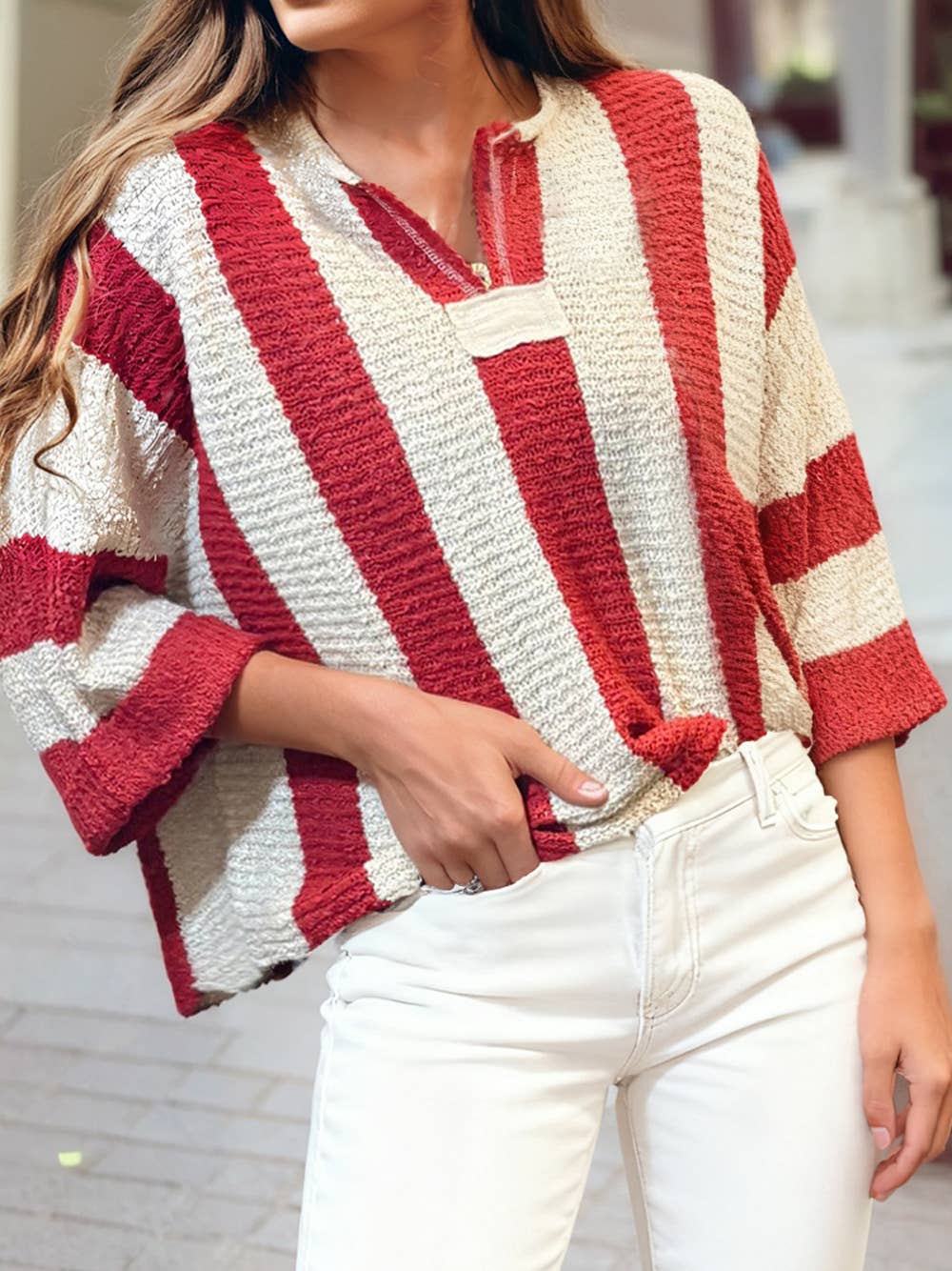 Stripe Bracelet Sleeve Shift Top