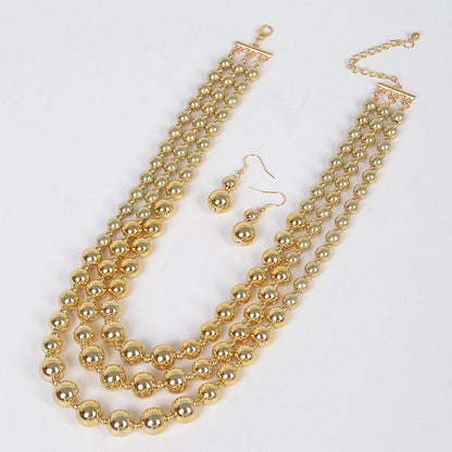 Gold Beaded Necklace/Earring Set