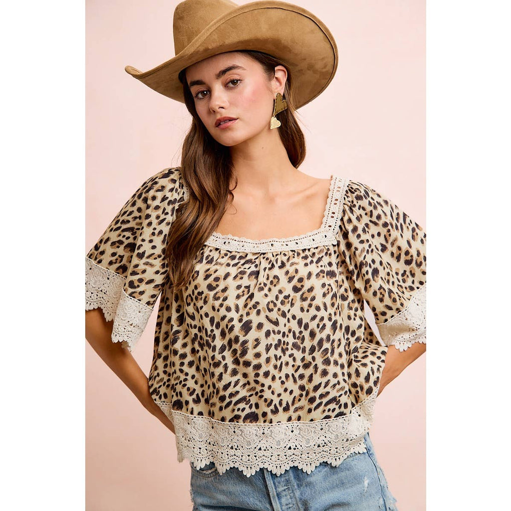 LEOPARD LACE SQUARE NECKLINE TOP