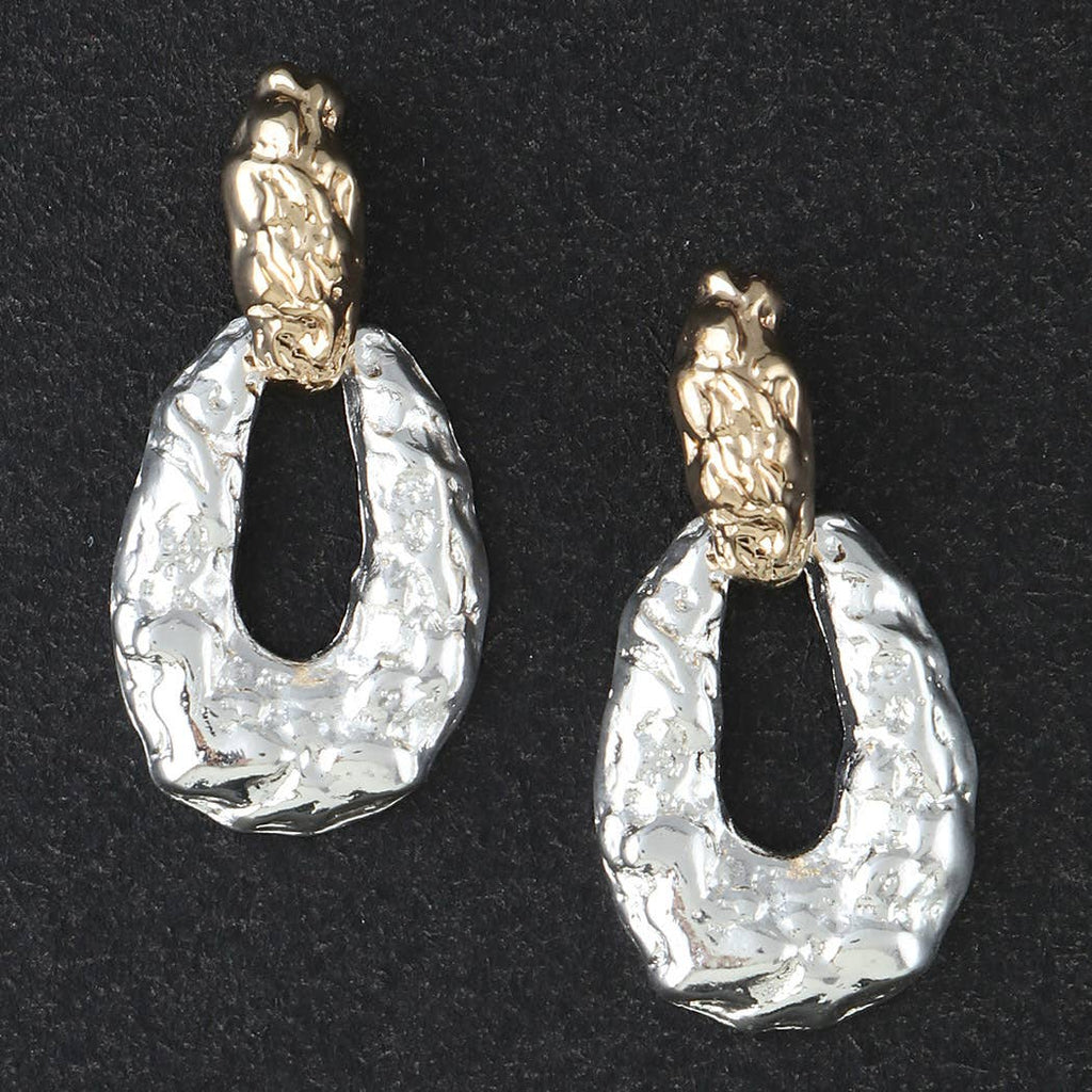 Two Toned Hammered Teardrop Earrings