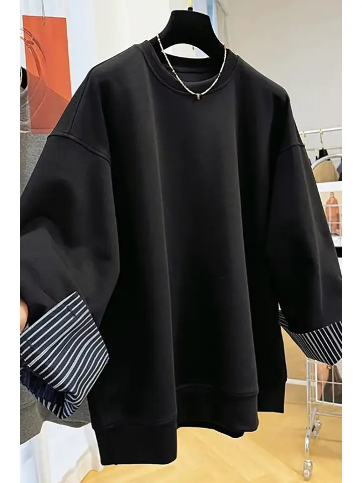 Stripe Detailed Black Sweatshirt
