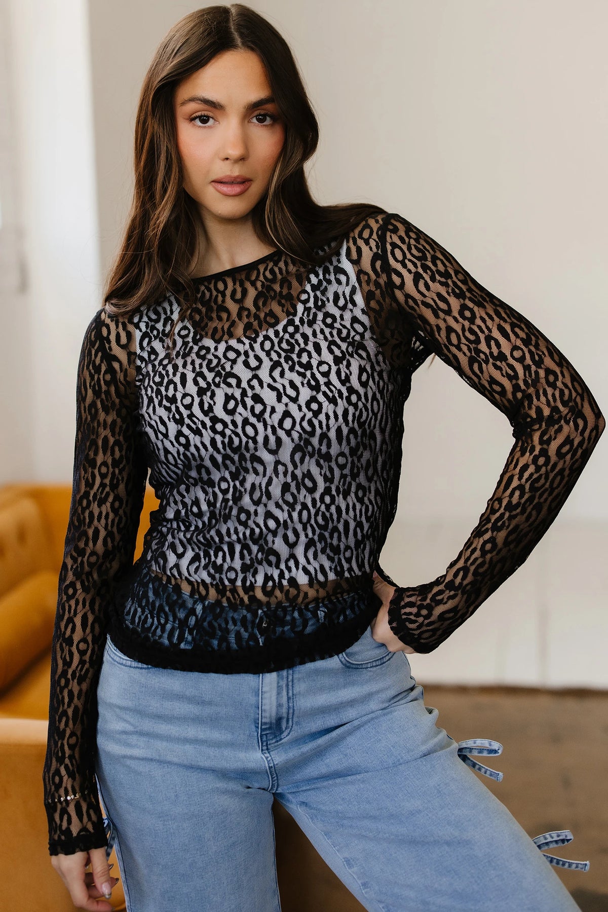 Black Leopard Mesh Long Sleeve