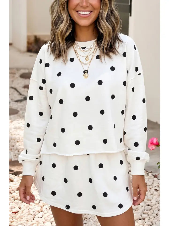 Polka High Waist Skort and Long Sleeve Top