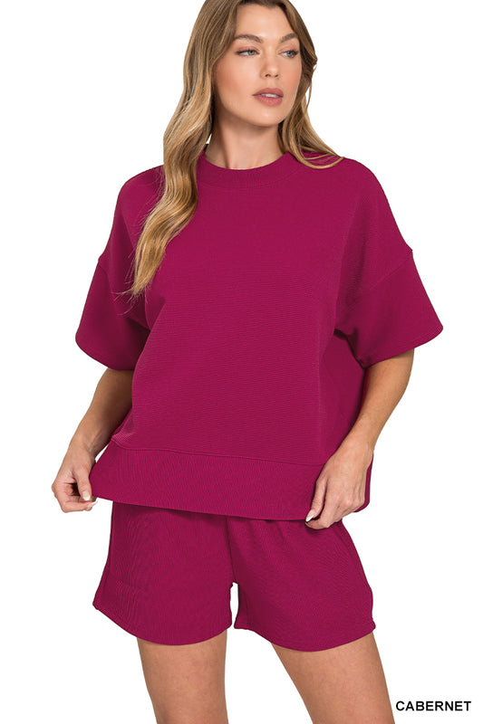 Cabernet Ribbed Waist Banded Tee & Shorts Set