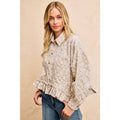 TEXTURED FLORAL PATTERN RUFFLED HEM TOP