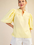 China Collar V-Neck Bubble Sleeve Poplin Top