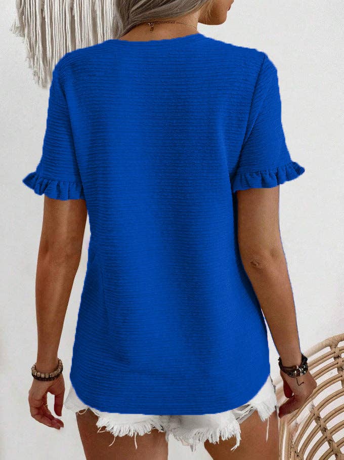 Ruffle Sleeve Round Neck Textured Top for Women