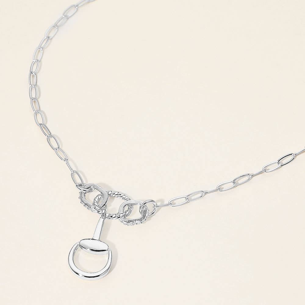 Horsebit Charm Accent Paperclip Chain Necklace