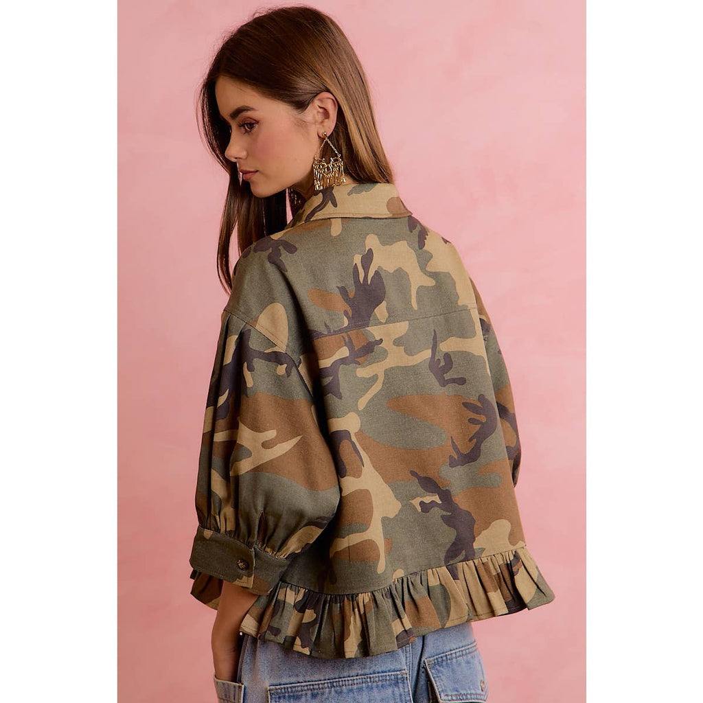 CAMO BUTTON DOWN BLOUSE