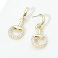 14K Gold Plated CZ Pave Horsebit Link Drop Hoop Earrings