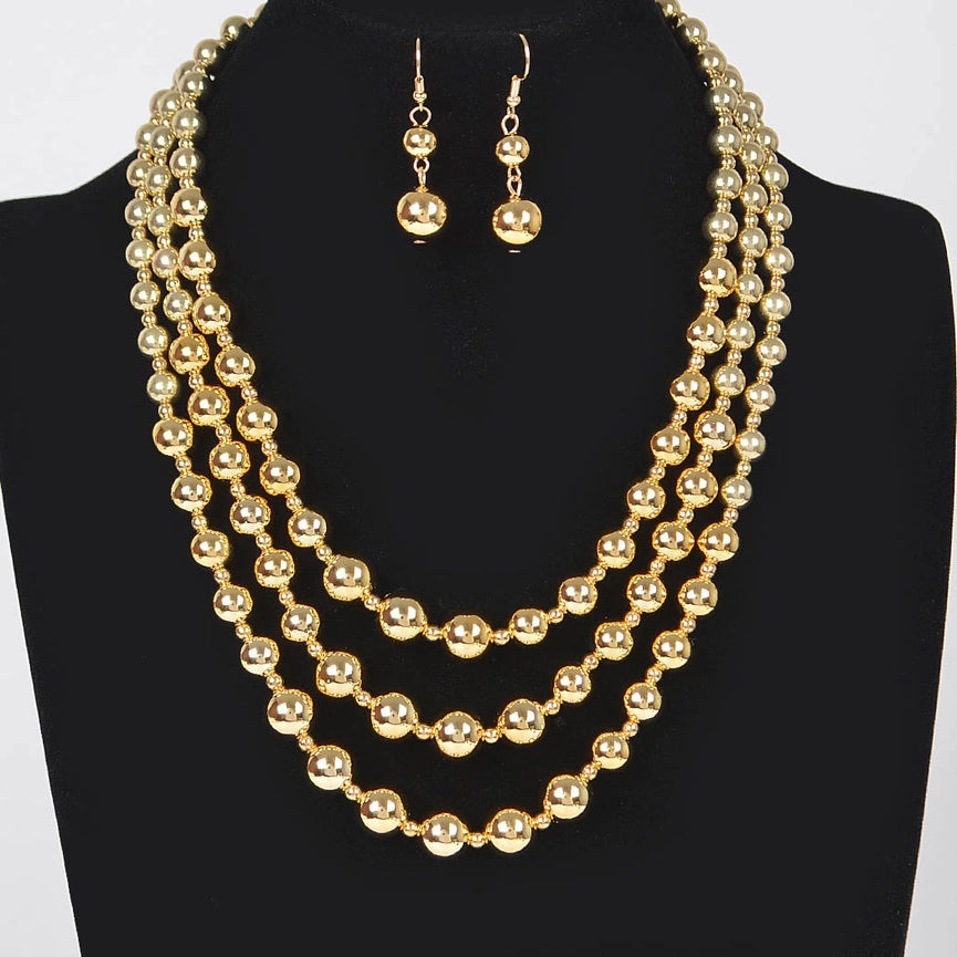 Gold Beaded Necklace/Earring Set
