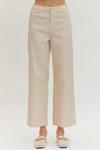 Tan Stripped Wide Leg Pant