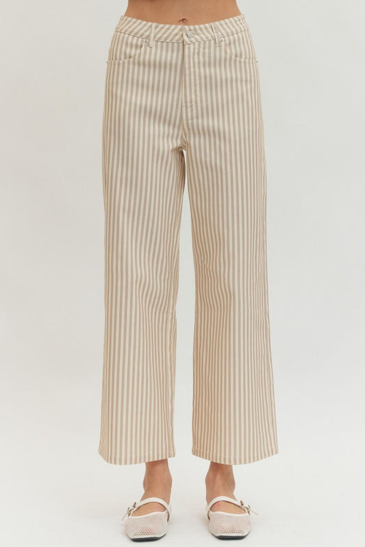 Tan Stripped Wide Leg Pant