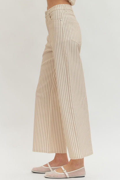Tan Stripped Wide Leg Pant