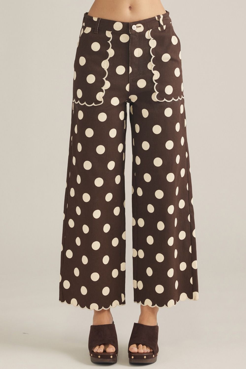 Brown Polka Dot Wide Leg Pant