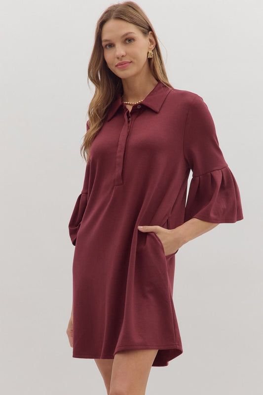 Wine 3/4 Tiered Ruffle Sleeve