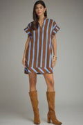Stripe print short sleeve mini dress