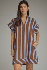Stripe print short sleeve mini dress