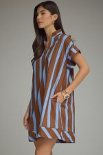 Stripe print short sleeve mini dress
