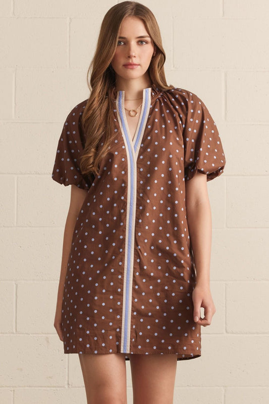 Brown Polka Dot Puff Sleeve Dress