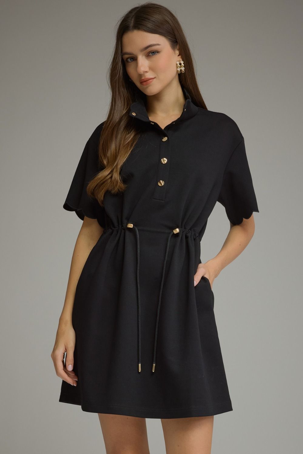 Scallop V-Neck Dress