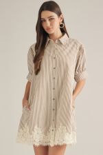 Stripe short puff sleeve mini dress