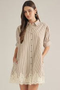 Stripe short puff sleeve mini dress