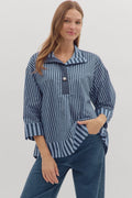 Navy Pearl Stripe Top