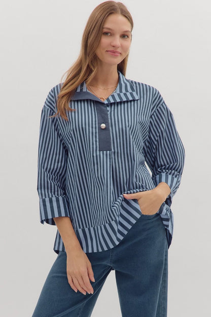 Navy Pearl Stripe Top