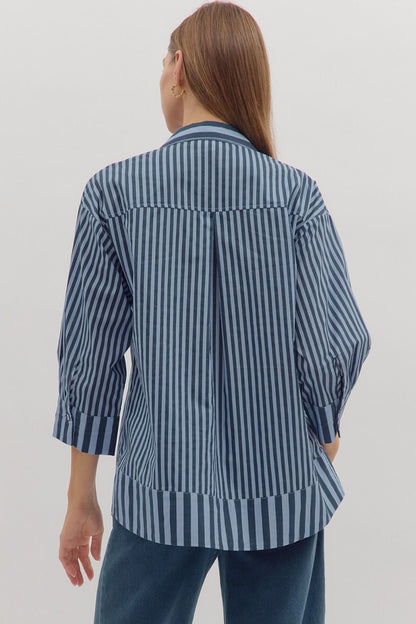 Navy Pearl Stripe Top