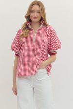 Gingham puff sleeve top