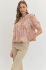 Printed short puff sleeve top