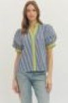 Striped Print Short Puff Sleeve