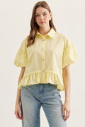 Yellow Ruffle/Puff Sleeve Blouse