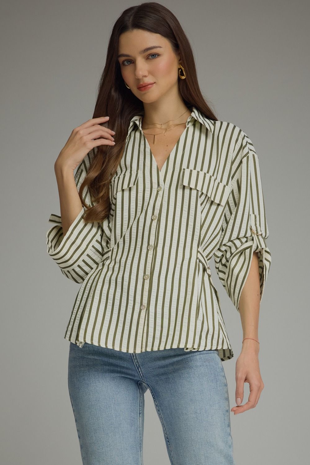 Olive Striped Blouse